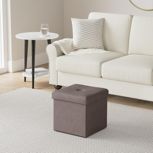 Simplify Faux Linen Folding Storage Ottoman | Single | Collapsible | Tufted Padded Seating | Foot Rest | Bench |
