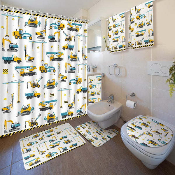 Nuanchu 6 Pcs Construction Shower Curtain Set with Rug Bathroom Sets with
