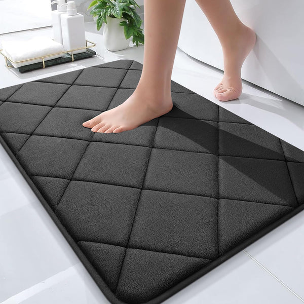 OLANLY Memory Foam Bath Mat 30x20, Ultra Soft Absorbent Bathroom Rug, Machine Washable Black Bath Carpet