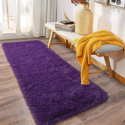 Soft Runner Rugs for Bedroom Hallways, 2x6 Purple Fluffy Shag Non-Slip Area Rug for Living Room