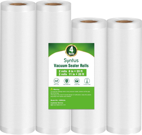 Syntus Vacuum Sealer Bags, 4 Pack: 2 Rolls 11" x 20' & 2 Rolls 8" x 20', BPA Free Food Storage Bags for Meal Prep