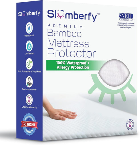 Slumberfy Waterproof Mattress Protector - Hypoallergenic Bamboo Cover, Natural Jacquard Fabric, Twin XL