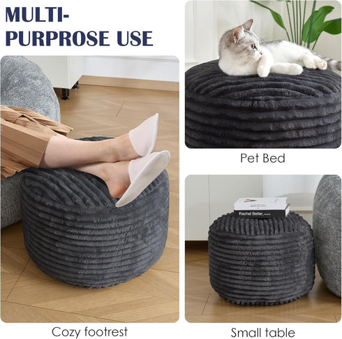 Room,20"x 15",Dark Round Pouf Ottoman,Corduroy Poufs with Memory Foam Filling for Foot Rest,Soft Footstool for Living