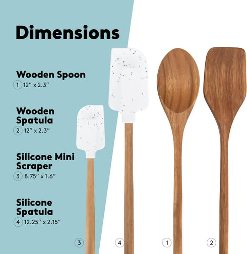 Real Simple Cooking Set with Silicone Spatulas and Wooden Spoons | Includes Wooden Spoon, Wooden Spatula, and 2