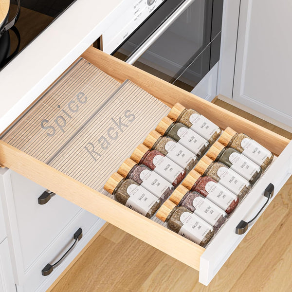 Spice Drawer Organizer, 2 Tier Clear Acrylic Storage, Expandable from 11'' to 22''