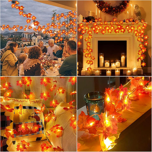 5 Pack Fall Decor Garland with Lights, 50 Ft 100 LED Enlarged Maple Leaves, Waterproof Battery Operated Indoor Outdoor