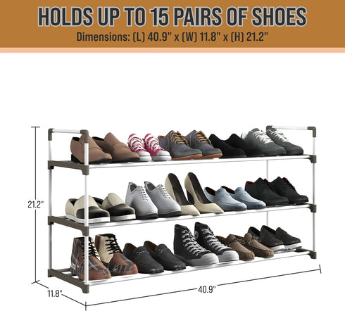 3-Tier Closet, 15 Home-Complete Shoe Rack Shoe Organizer for Bathroom, Entryway Shelf Holds Pairs of Sneakers, Heels