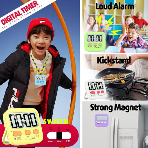 Antonki Timer for Kids, Digital Kitchen Timer for Cooking, Egg Timer, Magnetic Countdown Timer - Pack of 2