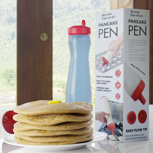 Bahoki Essentials Easy-Squeeze Pancake Pen - Batter Dispenser with Drip-Free Silicone Nozzle