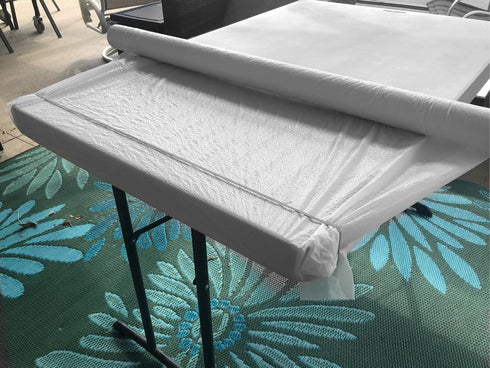 Easily Secure Any Cloth or Plastic Cover. Table Cloth Holder with No Bulky Clips, Bungees or Weights, Simply Stretch