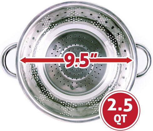 Rust Proof Stainless Steel Kitchen Colander for Straining, Steaming, Draining & Rinsing (9.25-Inch)