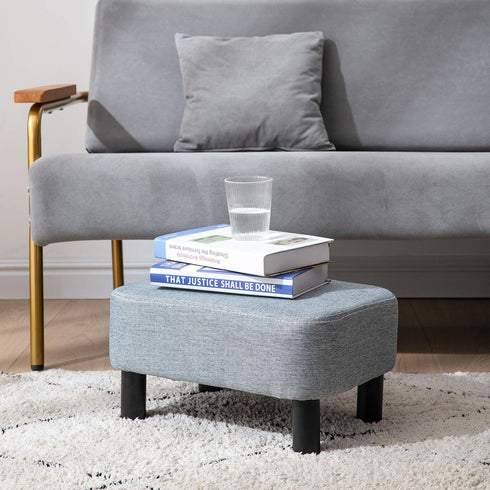 16.54" RF-BD214-D IBUYKE Small Footstool Linen Fabric Pouf Ottoman Footrest Modern Home Bedroom Rectangular Stool