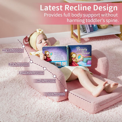 3-in-1 1-3 KidBloom Toddler Couch, Toddler Chairs Comfy Years Old, Kids Plush Sofa Chair, Mini High Resilience Foam