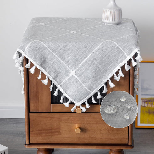Kunxufi 24 24 Inch Farmhouse Small Square Grey Waterproof Tablecloth Heavy Weight Cotton Linen Table Cloth with Tassels