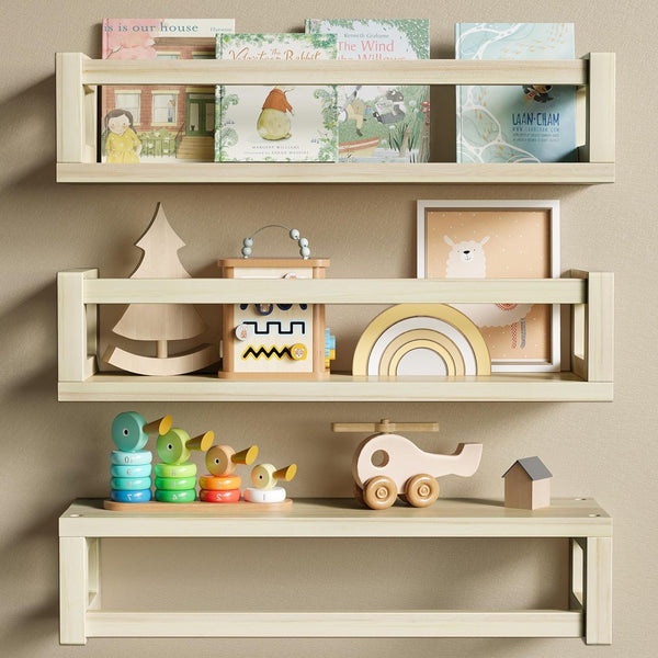 TidyCorner Sturdy Floating Shelves Set of 3 Wall Bookshelves and Nursery Floating
