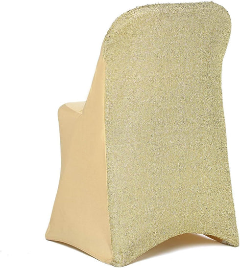 1 Set Efavormart Champagne Spandex Stretch Folding Chair Covers for Party Dining Chairs W/Metallic Glittering Back