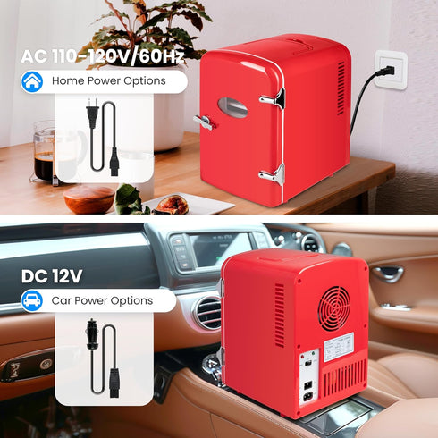 HealSmart Portable Mini Fridge, 4 Liter Cooler and Warmer with Observation Window, Eco Friendly for Drinks, Red
