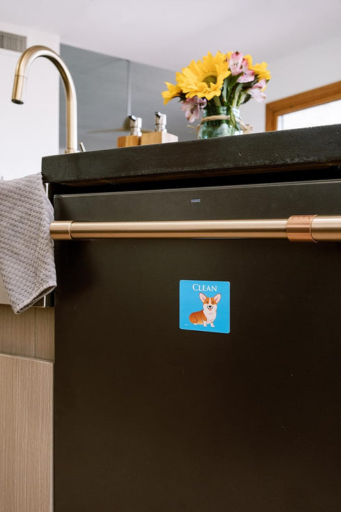 Funny Corgi Dog Butt Dishwasher Magnet, Reversible Clean Dirty Sign, Strong Kitchen Dish Indicator, 3.5x3.1