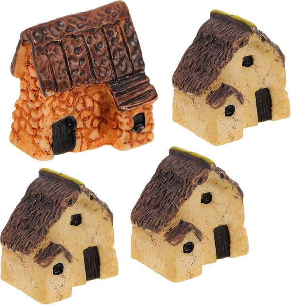WINOMO 4PCS Miniature Gardening Landscape Micro Village Stone Houses, Thumbnail House Thatched Huts for Fairy Garden