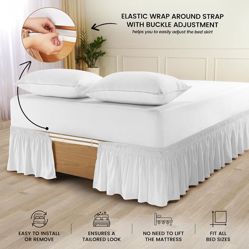 Utopia Bedding Twin Elastic Bed Ruffle, Easy Wrap Around Microfiber Bed Skirt with Adjustable Elastic Belt, 16 Inch