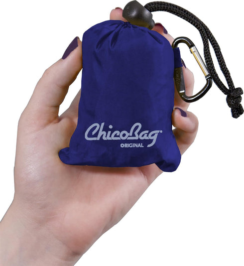 ChicoBag Original Compact Reusable Grocery Bag w/Attached Pouch and Carabiner Clip, Variety 4pk - Mazarine, Aqua,