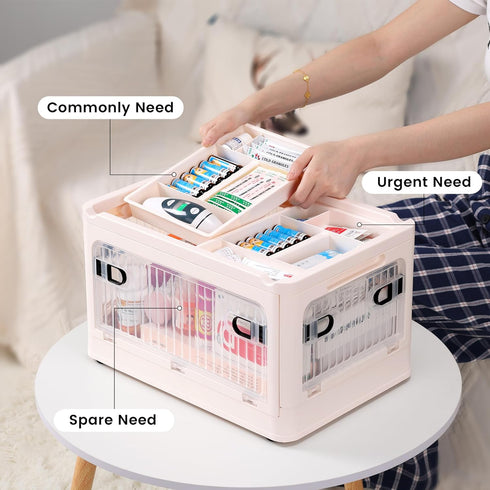 24 QT Medicine Organizer Storage Box with Removable Tray, Extra Large Collapsible First Aid Box Empty, Clear Medicine