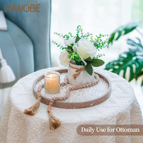 12 Inch Counter Hanobe Decorative Coffee Table Tray: Round Wood Trays for Boho Home Decor Rustic Farmhouse Centerpiece