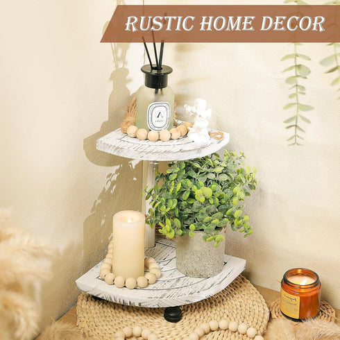 2-Pack Counter Tikea Decorative Wood Risers for Display, Farmhouse Corner Shelf for Kitchen Bathroom Decor, Farmhouse