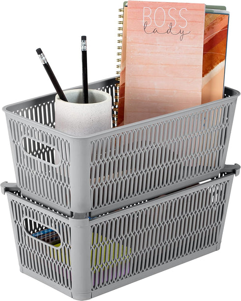 Simplify 4Pk Small Slide 2 Stack It Tote Basket, Open Bins for Storage & Organization in Bathroom, Crafts, Office
