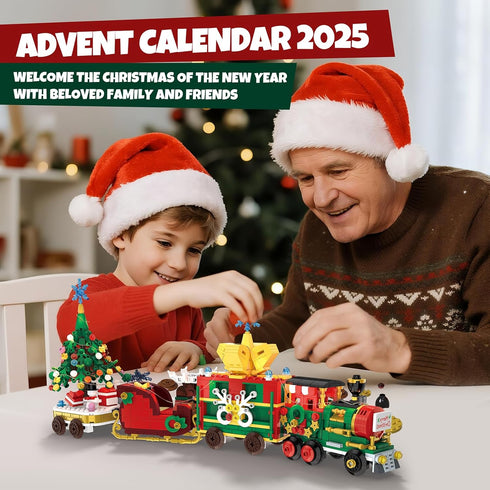 MINYSIC 2025 Set 24 Countdown Advent Calendar Building Blocks with LED Light, Days Train Christmas Calendar Building
