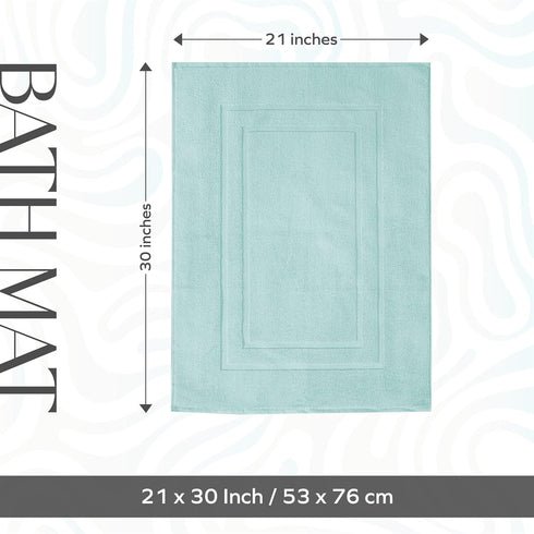 Feather & Stitch 2 Piece Bath Mats (30x21 Inch), 100% Cotton Terry, Non-Slip Soft Absorbent Washable Mats - Sea Foam