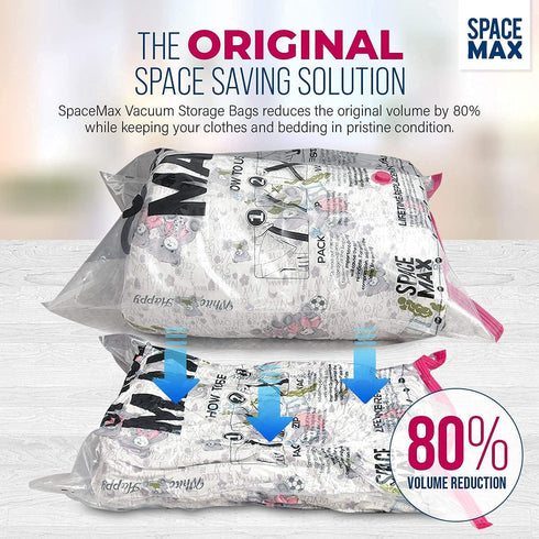 Premium Space Saver Vacuum Storage Bags - Space Saver Bags Jumbo 6 Pack - Save 80% More Storage Space - Reusable, Double Zip Seal & Leak Valve, Includes Travel Hand Pump by SPACE MAX
