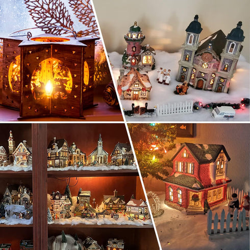 5 C7 Bulbs 5 Bulb Base String Christmas Village Light Accessory Cord with LED Light Universal Clip White Cord