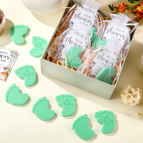 Dimsile 50 Sets Baby Shower Soap Favors for Guests - Mini Handmade Footprint Scented Soap with Thank You Cards