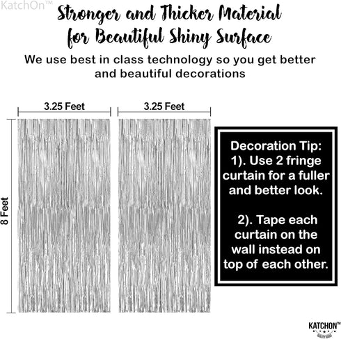 KatchOn XtraLarge Silver Backdrop Curtain - 3.2x8 Feet, Pack of 2 | Silver Streamers for Disco Party Decorations,