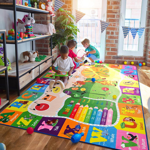 4x6 Kids Rugs for Playroom Classroom Bedroom, Educational and Fun Play Mat with ABC Alphabet Animals, Learning Rug
