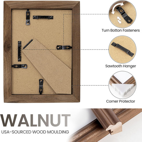 5x7 4x6, Picture Frame with Mat Adaptable Display Size for Natural Black Walnut Wood Frame, HD Tempered Glass, Mortise