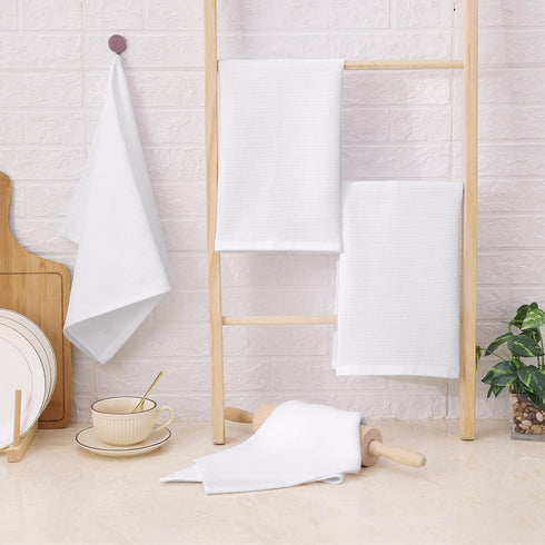 Homaxy 100% Cotton Kitchen Towels and Dishcloths Sets - 8 Pack Quick Dry, Waffle Weave, Soft, Absorbent, White