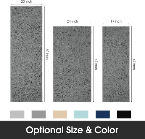 HOMEIDEAS Bathroom Rug Runner Grey, Ultra Soft Non-Slip Long Bath Rug, Thick Chenille Plush Machine Washable