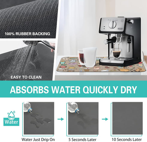 Super Absorbent Coffee Bar Mat Accessories for Countertop, Anti-Slip Silicone Dish Drying Pad for Coffee Maker