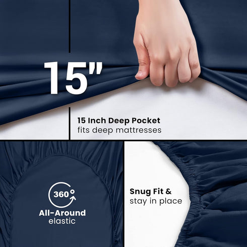 Utopia Bedding Queen Fitted Sheet - Navy - Deep Pocket - Soft Microfiber - 1 Bottom Sheet Only