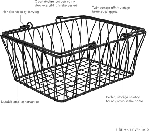 Spectrum Diversified Twist Storage Handles, Modern Farmhouse Wire Basket for Organizing Bathroom, Pantry & Craft Room,