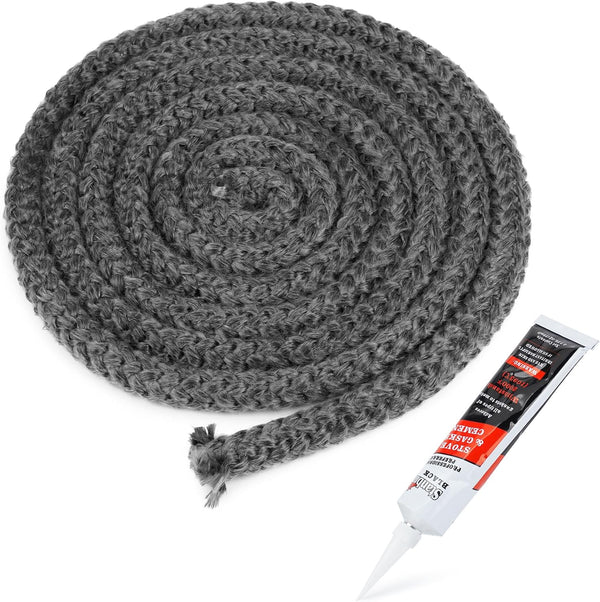 Stanbroil 1/2" x 84" Wood Stove Gasket - Graphite Impregnated Fiberglass Rope Seal and High-Temperature Cement Gasket