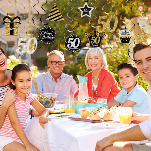 Blulu 50th Birthday Party Foil Hanging Swirls Decorations, 30 Pcs Glitter Celebration Cutouts