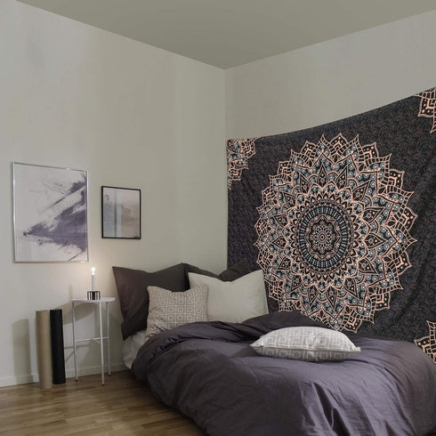 Edeesky Black Mandala Tapestry Wall Hanging, Psychedelic Aesthetic Indian Hippie Decor for Bedroom, Living Room