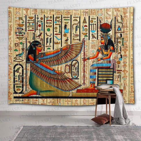 FEASRT Egyptian Gods Tapestry, Ancient Hieroglyphic Wall Hanging for Home Bedroom Living Room Decor, 80x60 Inches