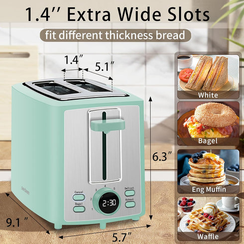 SEEDEEM 2 Slice Toaster with LCD Display, 7 Shade Settings, 1.4'' Extra Wide Slots, Cancel, Bagel, Defrost Functions,