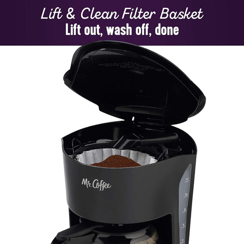 12 Mr. Coffee Black Coffee Maker, Cups, with Auto Pause and Glass Carafe, Perfect for Home and Office Use