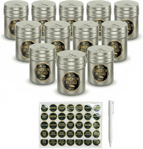 CUSINIUM 12-pack 6oz Metal Seasoning Containers Set with Adjustable Lid -192 Labels