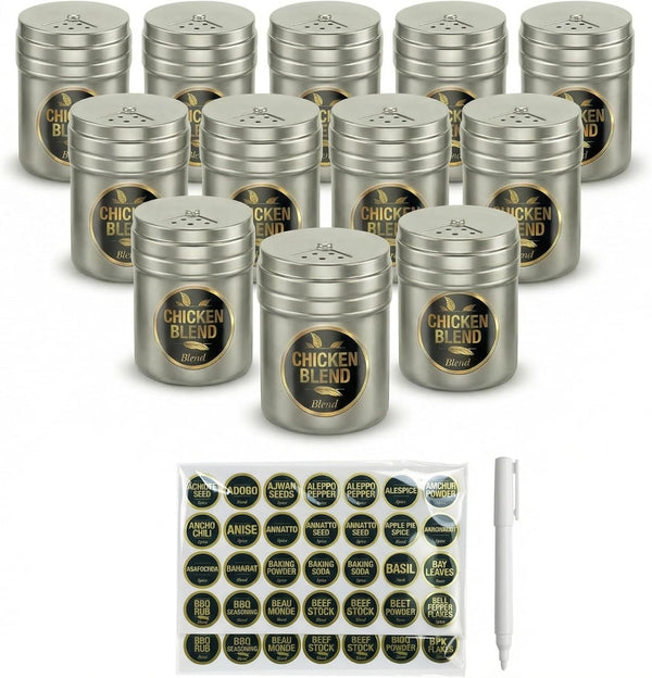 CUSINIUM 12-pack 6oz Metal Seasoning Containers Set with Adjustable Lid -192 Labels